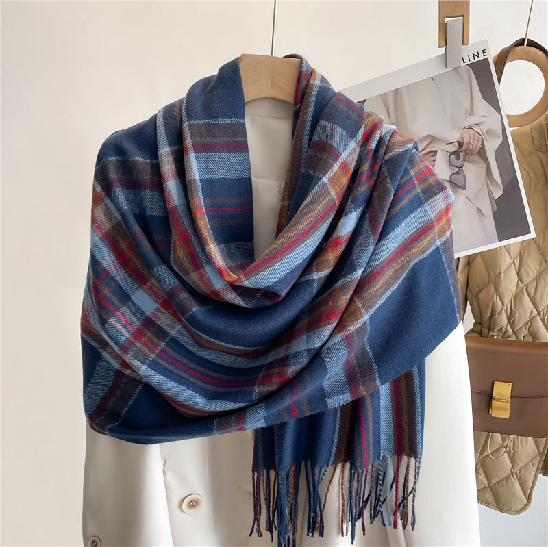Écharpe en faux cachemire à carreaux d'hiver 100 % polyester, tout assorti (65 cm)