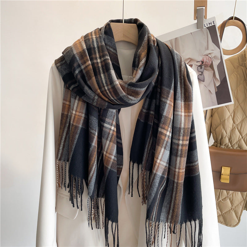 Écharpe en faux cachemire à carreaux d'hiver 100 % polyester, tout assorti (65 cm)