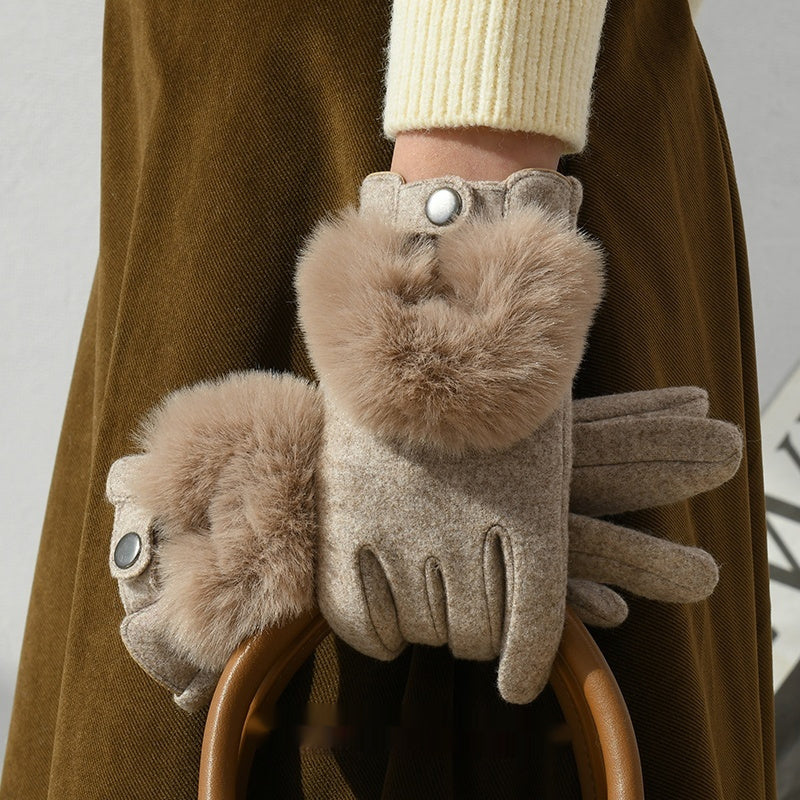 [100 % Polyester] Windproof Cashmere Feel Gloves For Women