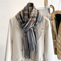 [100% polyester] Faux Cashmere Scarf Winter Plaid All Match (65cm)