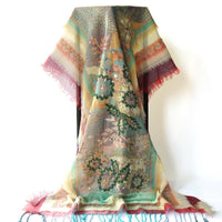 [100% boiled wool] Ethereal Grace – Handmade Wool Embroidered Shawl (195 cm x70 cm)