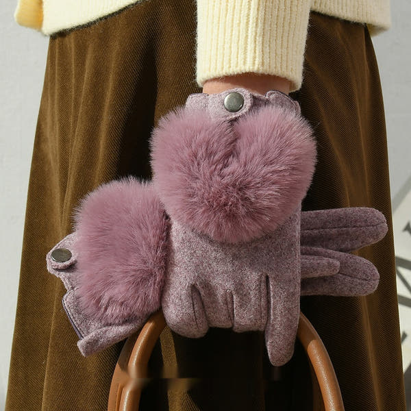 [100 % Polyester] Windproof Cashmere Feel Gloves For Women