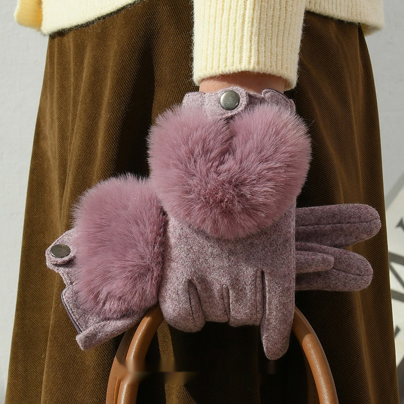 [100 % Polyester] Windproof Cashmere Feel Gloves For Women