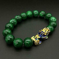 Feng Shui Bracelet, Green Stone Beads Bracelet Unisex Feng Shui Pi Xiu Wristband Gold Wealth Pixiu Women Men Bracelets-Black Green