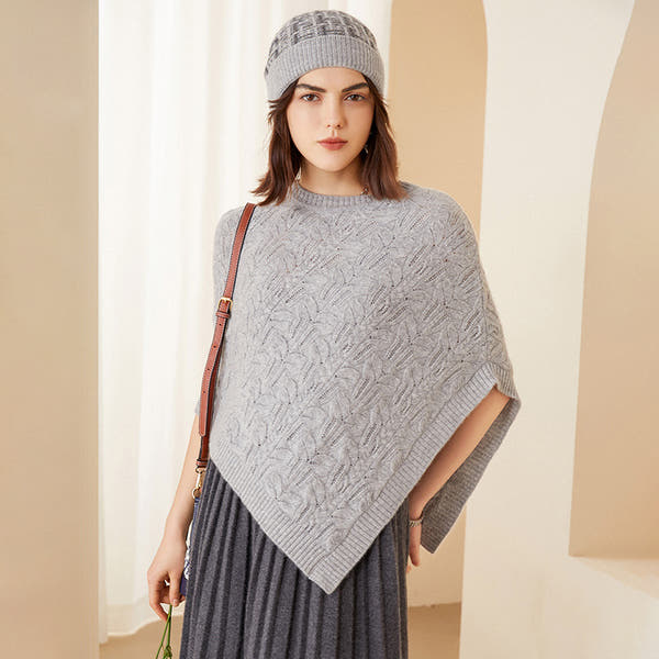 [96 %] Women's Round Neck Pullover Cloak Cashmere Shawl Three-dimensional Twisted Pattern
