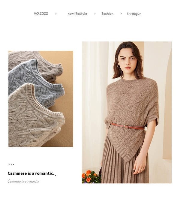 [96 %] Women's Round Neck Pullover Cloak Cashmere Shawl Three-dimensional Twisted Pattern