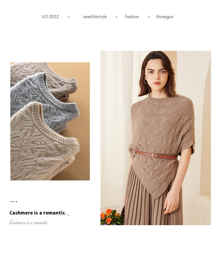 [96 %] Women's Round Neck Pullover Cloak Cashmere Shawl Three-dimensional Twisted Pattern