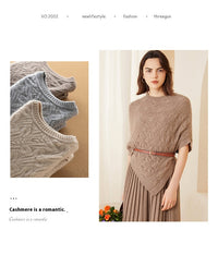 [96 %] Women's Round Neck Pullover Cloak Cashmere Shawl Three-dimensional Twisted Pattern
