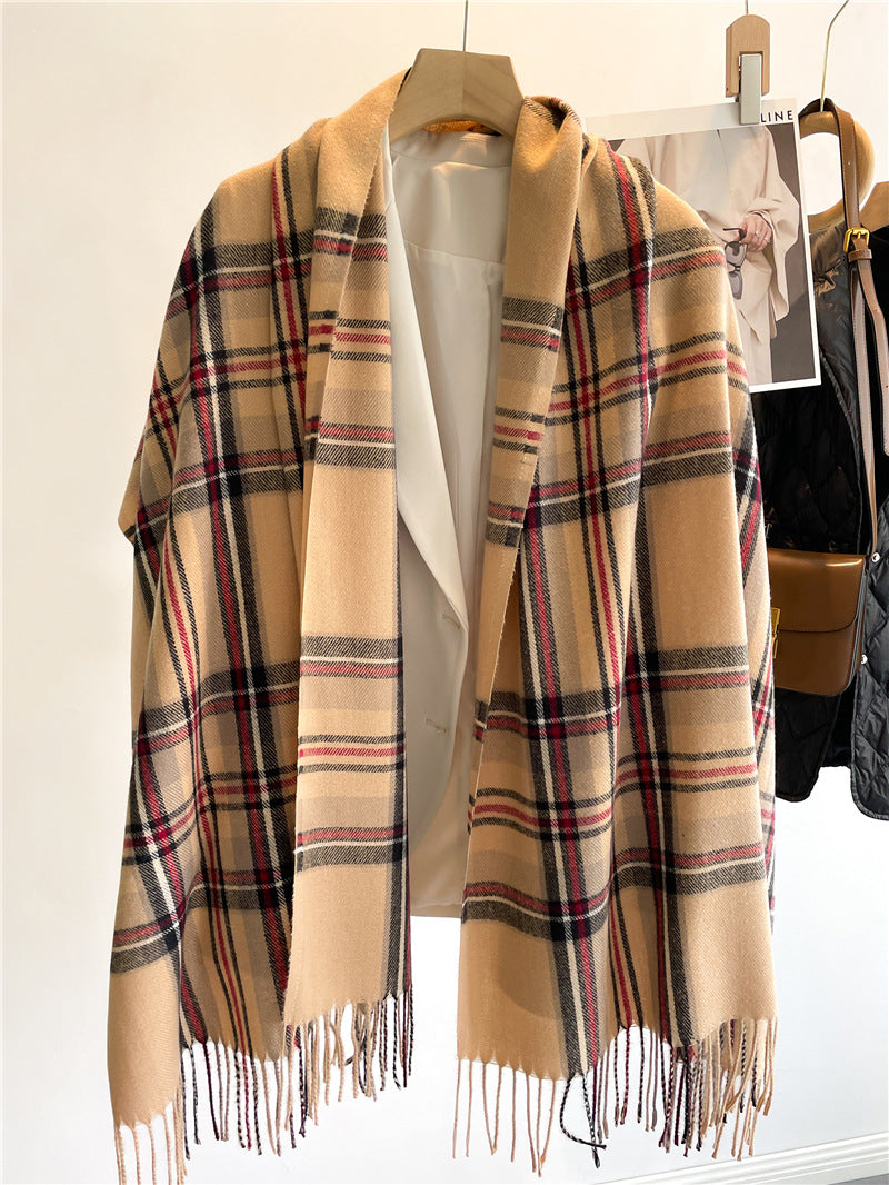 [100% polyester] Faux Cashmere Scarf Winter Plaid All Match (65cm)