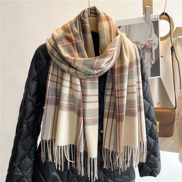 [100% polyester] Faux Cashmere Scarf Winter Plaid All Match (65cm)