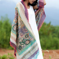 [100% boiled wool] Ethereal Grace – Handmade Wool Embroidered Shawl (195 cm x70 cm)