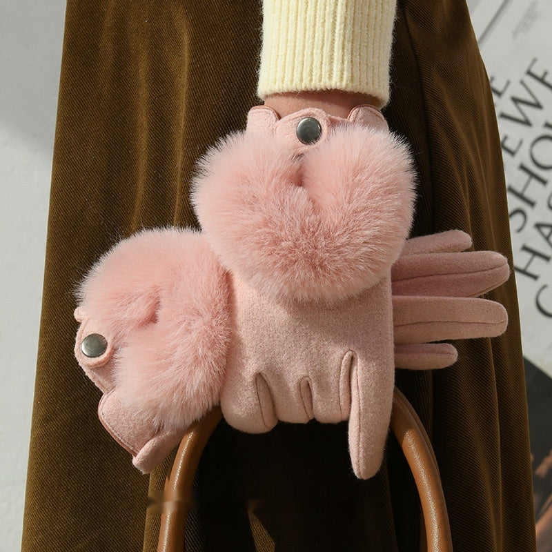 [100 % Polyester] Windproof Cashmere Feel Gloves For Women