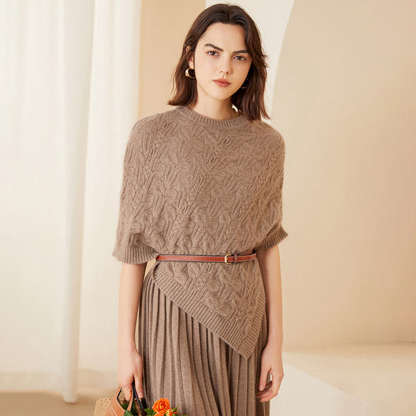 [96 %] Women's Round Neck Pullover Cloak Cashmere Shawl Three-dimensional Twisted Pattern