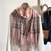 [100% polyester] Faux Cashmere Scarf Winter Plaid All Match (65cm)