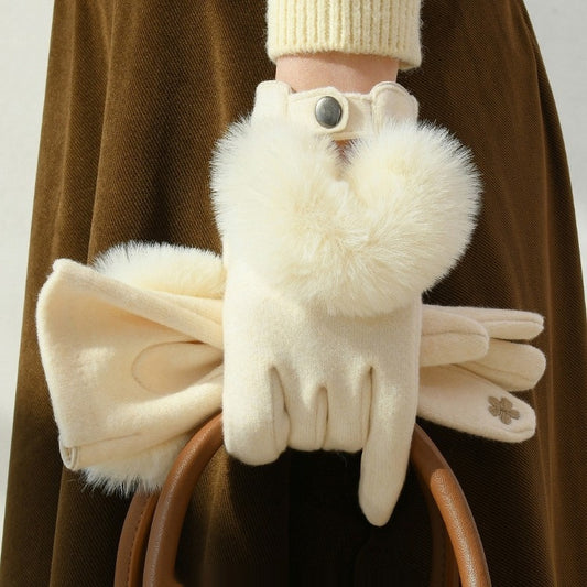 [100 % Polyester] Windproof Cashmere Feel Gloves For Women