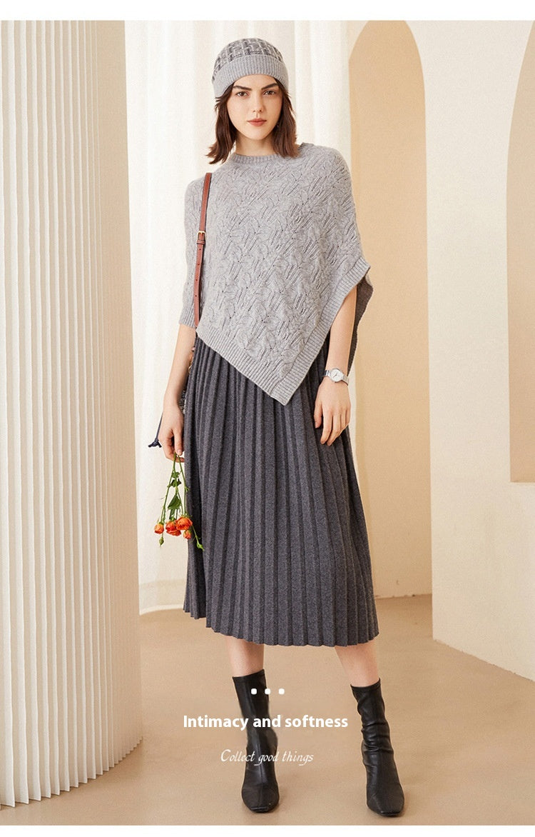 [96 %] Women's Round Neck Pullover Cloak Cashmere Shawl Three-dimensional Twisted Pattern