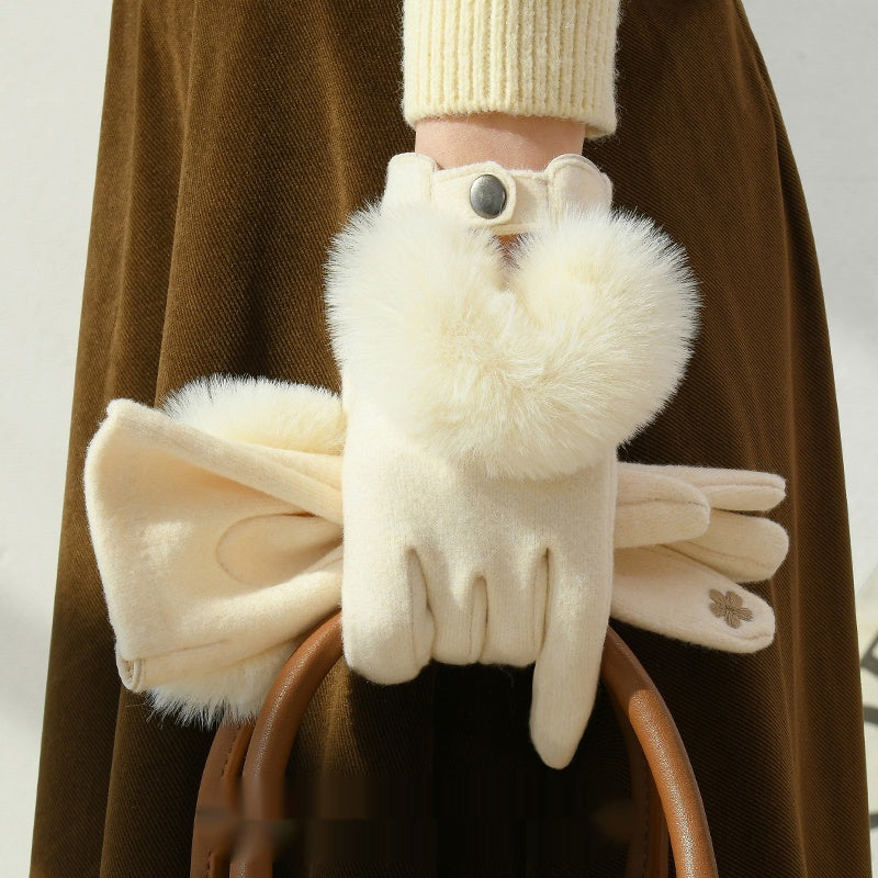 [100 % Polyester] Windproof Cashmere Feel Gloves For Women
