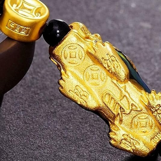 Feng Shui Bracelet, Green Stone Beads Bracelet Unisex Feng Shui Pi Xiu Wristband Gold Wealth Pixiu Women Men Bracelets-Black Green