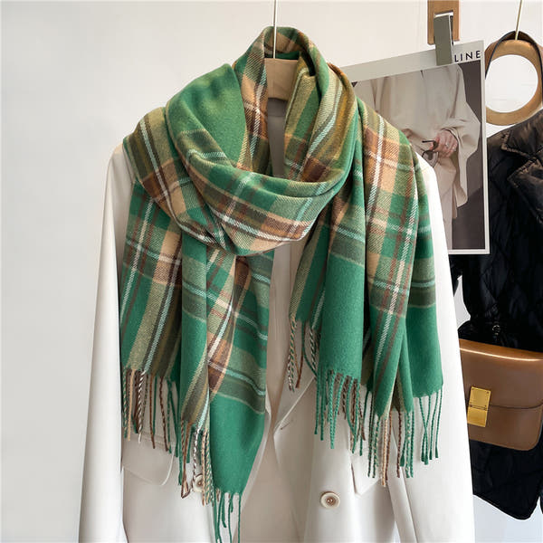 [100% polyester] Faux Cashmere Scarf Winter Plaid All Match (65cm)